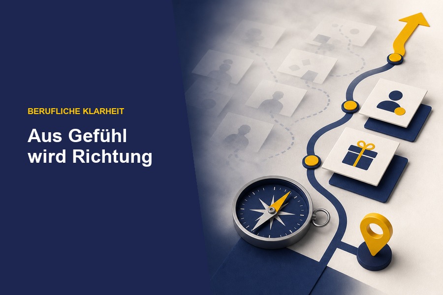 Titelbild zum Ratgeber Berufliche Klarheit finden mit Wegweisern und der Aussage „Aus Gefühl wird Richtung“.