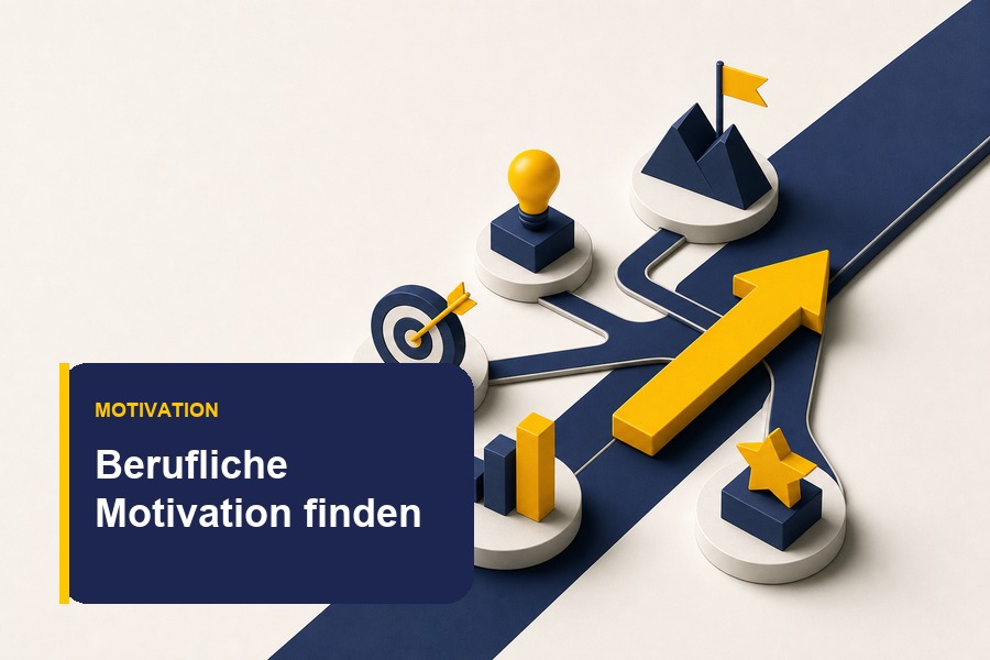 Titelbild zum Ratgeber Berufliche Motivation mit fünf Faktoren für Engagement, Fokus und Selbstführung.