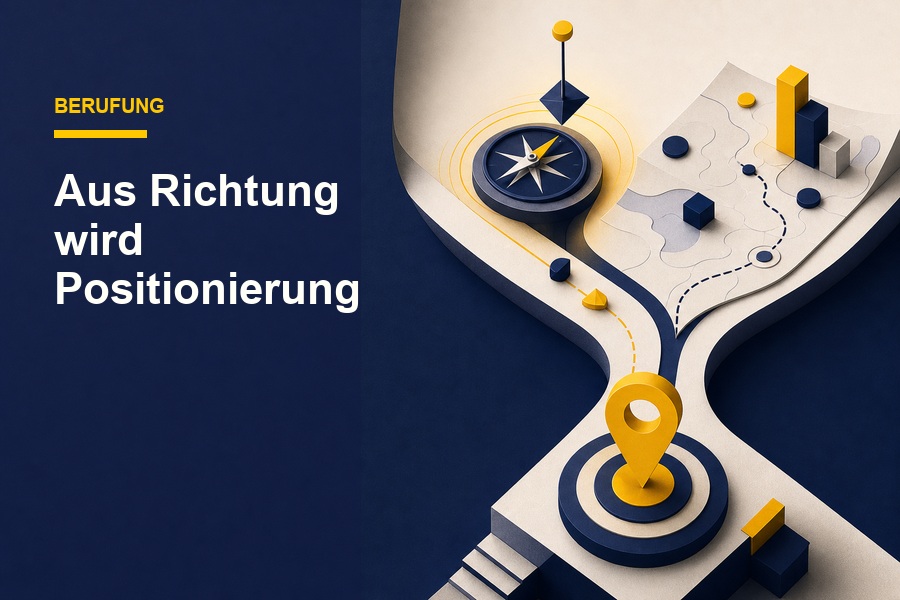 Titelbild zum Ratgeber Berufung oder Positionierung mit Entscheidungsgabelung zwischen Innen und Markt.