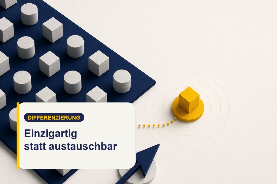 Titelbild zum Ratgeber Einzigartig sein mit Fokus auf Differenzierung, Stärken und klare Positionierung.