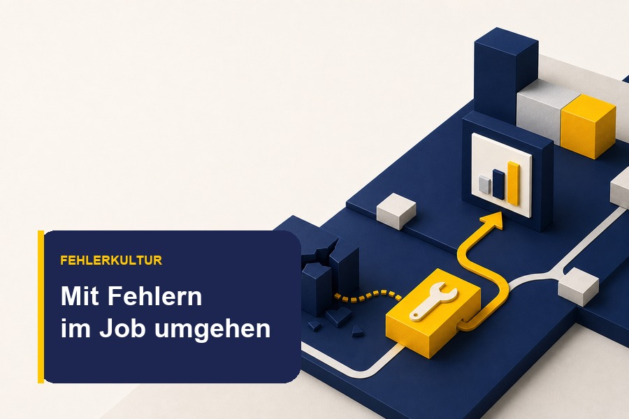 Titelbild zum Ratgeber Mit Fehlern im Job umgehen mit Checkliste, Hinweisfeld und Verantwortung im Arbeitskontext.