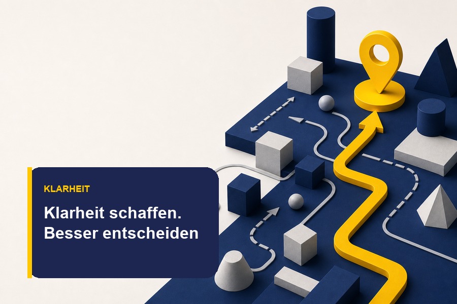 Titelbild zum Ratgeber Klarheit schaffen mit Fokus auf Entscheidungen, Ziele und Business-Richtung.