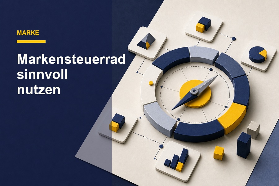 Editoriales Titelbild zum Markensteuerrad als Modell für Markenbausteine und Positionierung.