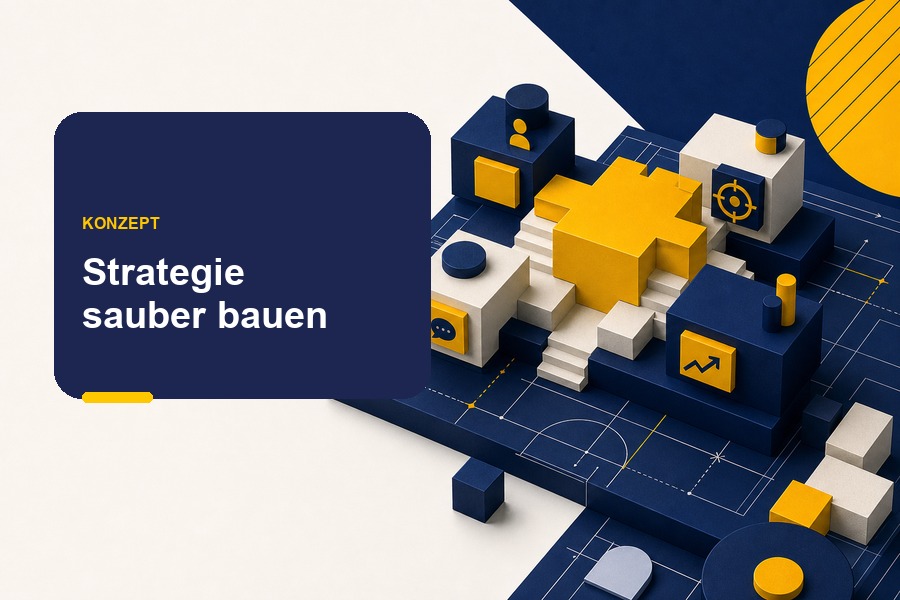 Titelbild zum Ratgeber „Positionierungskonzept erstellen“ mit Dokumentstruktur und der Aussage „Struktur statt Bauchgefühl“.