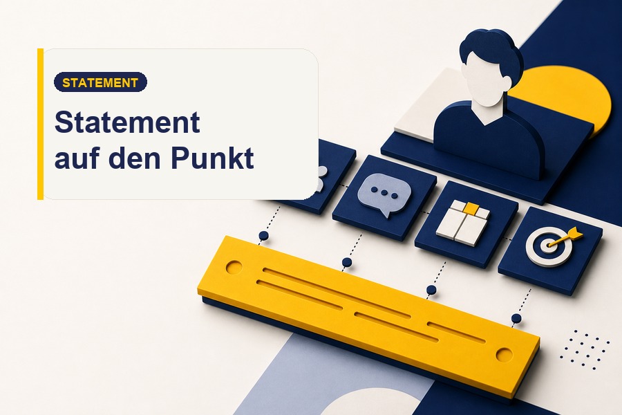 Titelbild zum Ratgeber Positionierungsstatement mit klarer Aussage, Notizzettel und Fokuslinie.