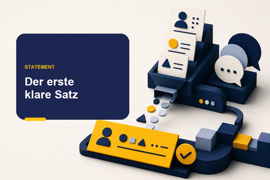 Titelbild zum Ratgeber „Positionierungsstatement-Generator“ mit Checkliste und Textlinien als Symbol für einen klaren ersten Positionierungssatz.