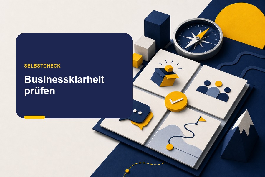 Titelbild zum Selbstcheck für Selbstständige mit Checkliste, Zielmarkierung und Klarheitsfeldern.