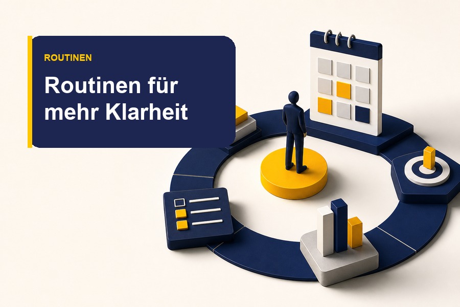 Titelbild zum Ratgeber Tägliche Routinen mit Fokus auf Selbstführung, Struktur und Business-Umsetzung.