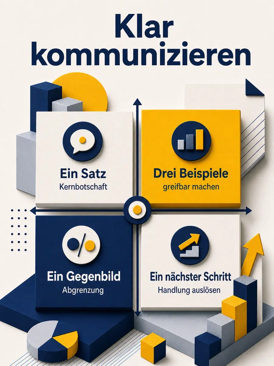 Klarheit In Der Kommunikation: 3 Effektive Methoden Infografik Mit Drei Methoden Für Klarheit In Der Kommunikation: Verständlichkeit, Zuhören Und Zielausrichtung.