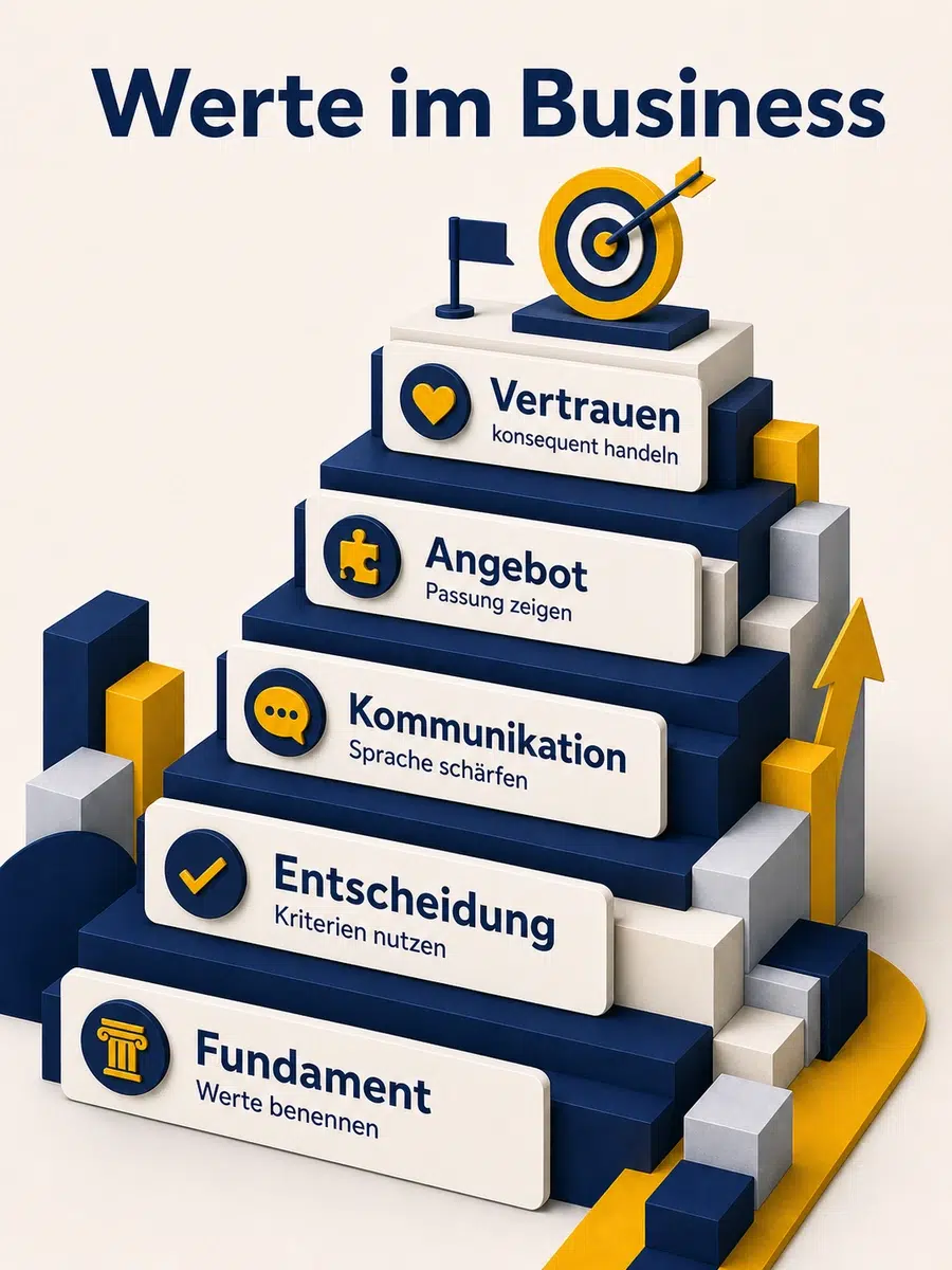 Deine Werte Erfolgreich Im Berufsleben Integrieren Infografik Zur Integration Von Werten Im Berufsleben Über Verhalten, Grenzen, Kommunikation Und Angebot.
